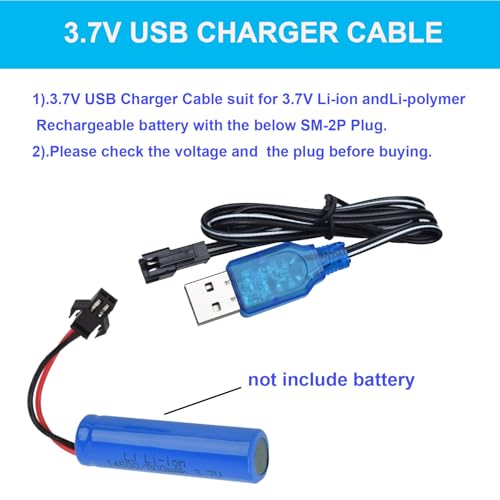 USB Charger Cable Set - Includes 1 Pack 3.7V SM-2P and 1 Pack 7.4V XH-3P Plug Connector Compatible with RC Car,RC Truck, RC Boat,Gel Blaster Splatter Ball Gun, Drone, USB Charging Cable
