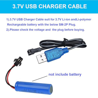 USB Charger Cable Set - Includes 1 Pack 3.7V SM-2P and 1 Pack 7.4V XH-3P Plug Connector Compatible with RC Car,RC Truck, RC Boat,Gel Blaster Splatter Ball Gun, Drone, USB Charging Cable