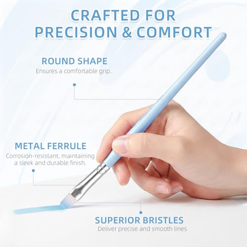 12 Pcs Flat Professional Artist Watercolor Paint Brush Set, Blue - color: Blue, size: Flat