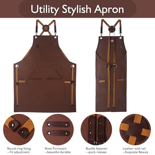 Kitchen Apron, Work Apron, Canvas Apron, Brown - color: Brown