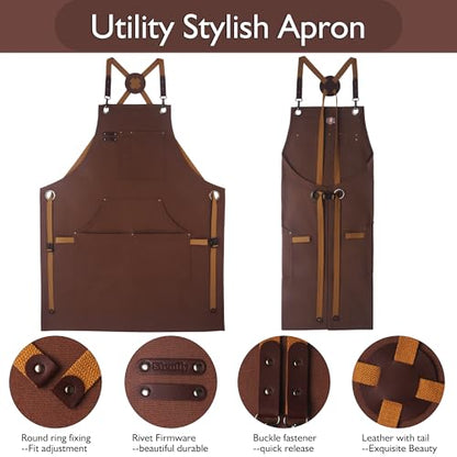 Kitchen Apron, Work Apron, Canvas Apron, Brown - color: Brown