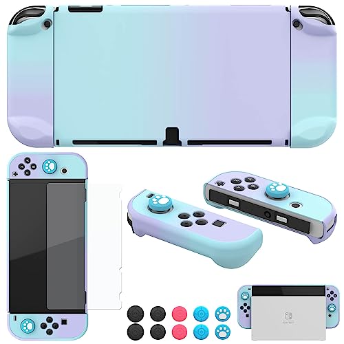 COMCOOL Dockable Case for Nintendo Switch Oled - [9 FT Military Grade Drop Protection] [with Tempered Glass Screen Protector and Thumb Grips] Protective Cover for Nintendo Switch Oled - Purple Blue - color: Purple Blue