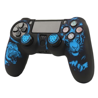 RALAN Tiger HeadDesign Controller Skin Cover with 2 Thumb Grips Compatible with PS4/Playstation 4 Slim/Pro Controller - color: Tiger Head Blue