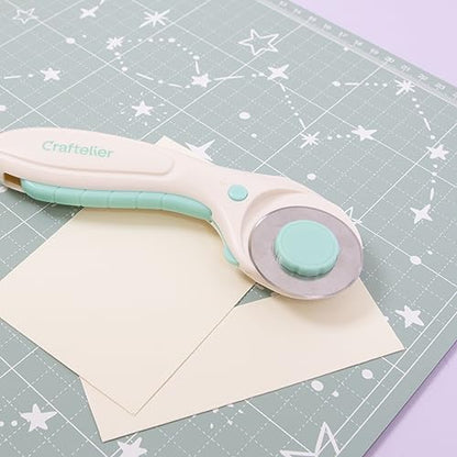 Craftelier - Rotary Cutter for Scrapbooking and Crafting Projects | Lock and Unlock Button Function | Blade Diameter 45 mm - Turquoise and White Color