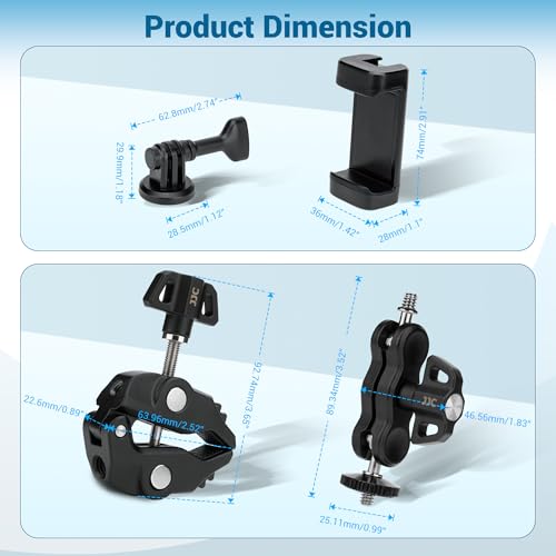 JJC DSLR Super Clamp Camera Mount,Dual Ball Head,w. 1/4"-20 3/8"-16 Thread - color: Black -Universal