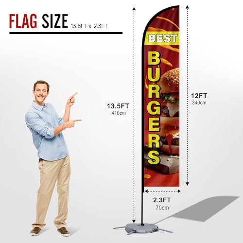 MASTERCANOPY 12FT Tall Burgers Feather Flag Pole Kit Red - color: BURGERS, size: 12FT
