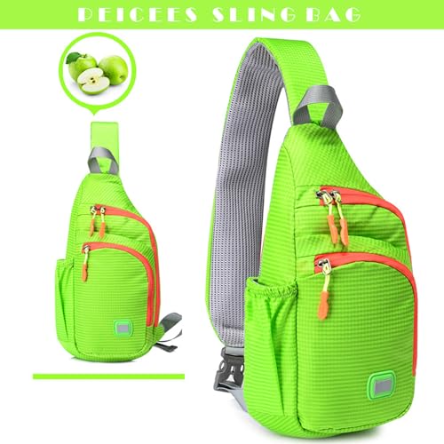 Peicees Small Sling Backpack Waterproof Unisex Shoulder Bag Chest Crossbody Daypack - color: Fluorescent Green, size: Medium