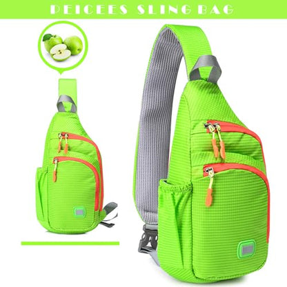 Peicees Small Sling Backpack Waterproof Unisex Shoulder Bag Chest Crossbody Daypack - color: Fluorescent Green, size: Medium
