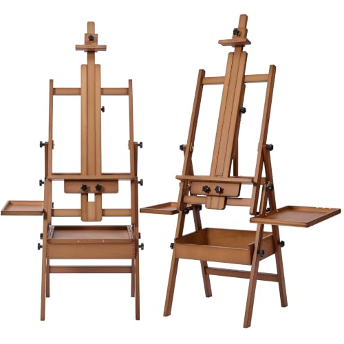 MEEDEN Painting Easel with Storage and Tray: H-Frame Beech Wood Art Easel - color: Walnut