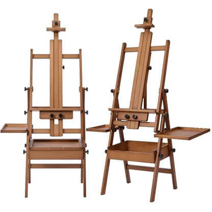 MEEDEN Painting Easel with Storage and Tray: H-Frame Beech Wood Art Easel - color: Walnut