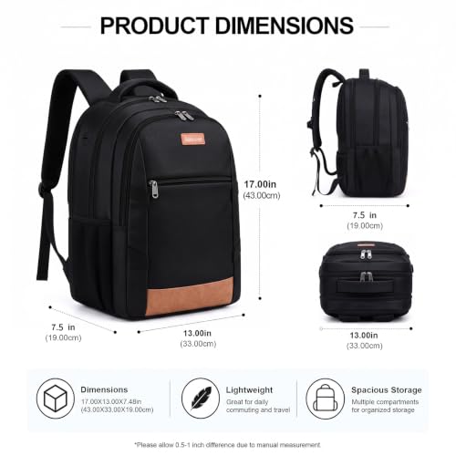 Amovee Business Laptop Backpack,17 Inch Travel Work Bag for Men Black - color: Black