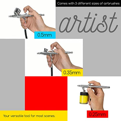 MEEDEN Airbrush Kit with Compressor: 24 Colors x 30ml Acrylic Spray Paint - color: Set - Black