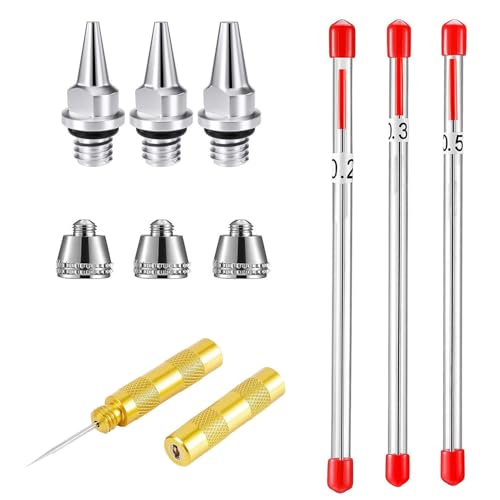 HUBEST 10pc Airbrush Needle Nozzle Kit, 0.2/0.3/0.5mm with Repair Tool - size: KIT1