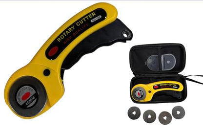 Ergonomic 45mm Rotary Cutter Comes with 5 Replacement Blades and Carrying Case (Yellow) - color: Yellow