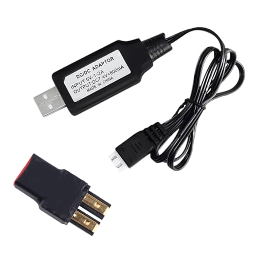 RC Battery Accessory Kit,No Wires TRX Male (Black) Connector Switch to Deans T Female (red) Adapter, for Remote Control Toy Boat FPV Drone Car etc - 1 Pcs with 7.4V USB Charger Cable
