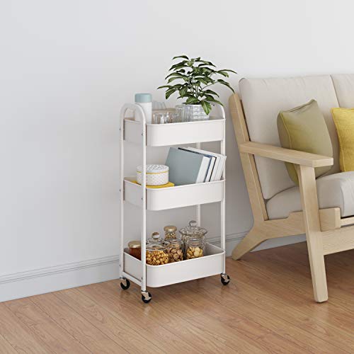 3-Tier Rolling Utility Cart with Caster Wheels,Easy Assembly, White - color: White, size: 3-Tier Standard Cart