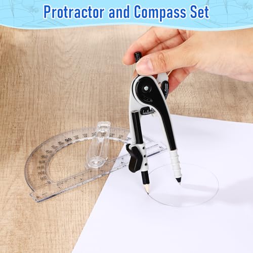 Zonon 2 Pcs Protractor and Compass Set, Swing Arm Protractor, Black Clear - color: Black