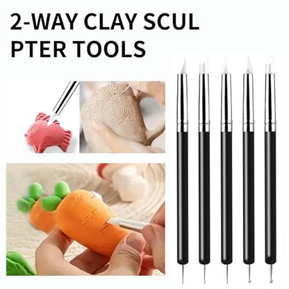 10 Pcs Silicone Clay Sculpting Tools Set, Double-Ended Dotting Tools & Silicone Brushes for Polymer Clay, Air Dry Clay, Pottery & DIY Crafting-Black - color: 10Pcs-Black