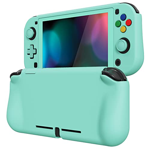 PlayVital ZealProtect Protective Case for Nintendo Switch Lite, Ergonomic Grip Hard Cover - Durable Comfort Shock-absorbent Anti-Scratch with Screen Protector & Thumb Grip Button Caps, Misty Green - color: Misty Green