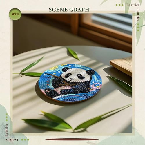 Leatrice 6PCS Diamond Art Coasters Small Diamond Painting Kits for Adults - color: BB Panda