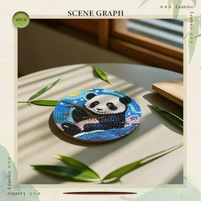 Leatrice 6PCS Diamond Art Coasters Small Diamond Painting Kits for Adults - color: BB Panda