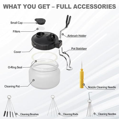 Podoy Airbrush Cleaning Kit, Glass Cleaning Pot with Holder Brushes Needles