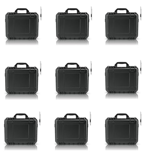 NineLeaf Waterproof Hard Case with DIY Customizable Foam Insert, Portable Protective Storage Case with Knife for Camera, Drones Carry Case, 14.3 × 11.4 × 4.5 in, Black,9PK