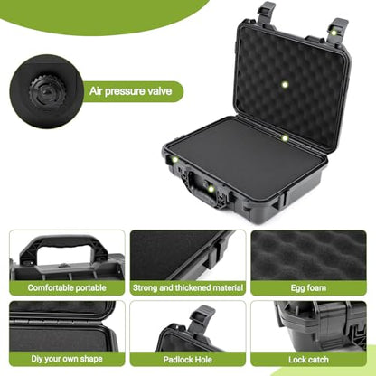 NineLeaf Waterproof Hard Case with DIY Customizable Foam Insert, Portable Protective Storage Case with Knife for Camera, Drones Carry Case, 14.3 × 11.4 × 4.5 in, Black,6PK