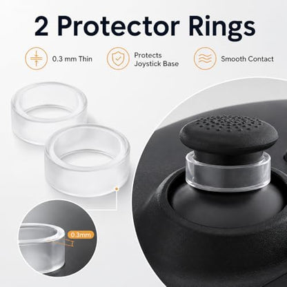 16PCS Silicone Thumb Grips & FPS Aim Rings for PS5, PS4, Switch Pro Controllers - 8 Joystick Caps, 6 Multi-Level Resistance Rings, 2 Protector Rings for Enhanced Grip and Precision Control
