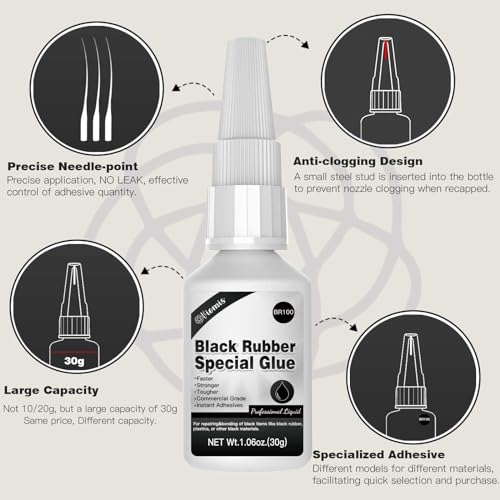 30g Black Rubber Adhesive for Tire Repair, Edge Bonding, DIY Crafts - size: Black Rubber Adhesive
