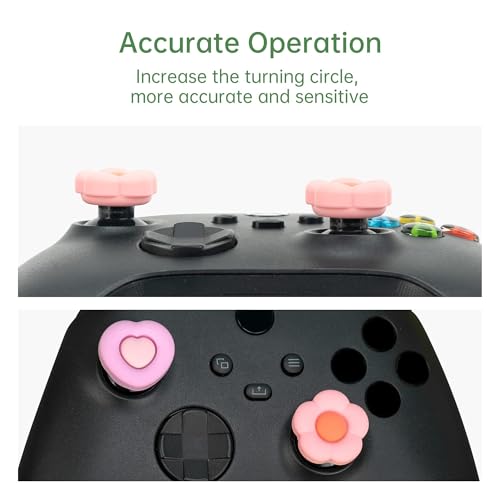 GeekShare Soft Silicone Thumb Grips, 2-Pair Thumbstick Cover Caps Compatible with Xbox One Controller - 2 Pair / 4 Pcs - Heart & Flower