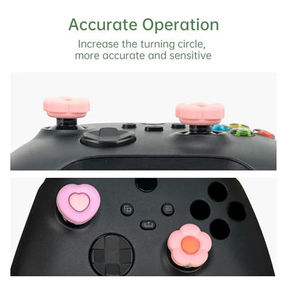 GeekShare Soft Silicone Thumb Grips, 2-Pair Thumbstick Cover Caps Compatible with Xbox One Controller - 2 Pair / 4 Pcs - Heart & Flower