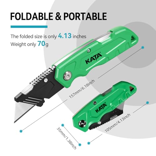 KATA Folding Utility Knife Set, 2 Pack Box Cutter with Extra 10 SK5 Blades - color: Green/Orange