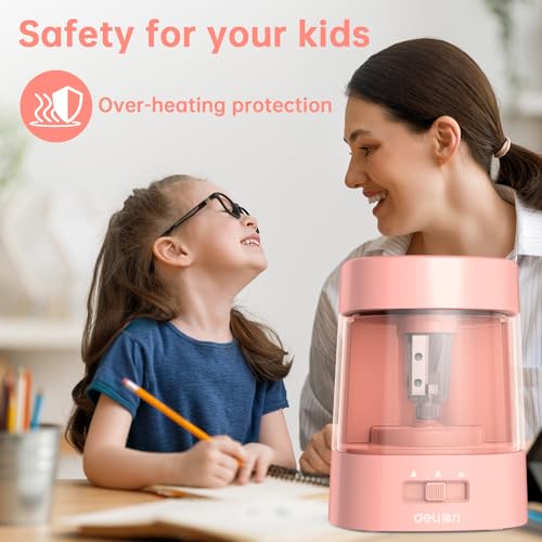 Deli Electric Pencil Sharpener, Automatic Pencil Sharpeners, Pink - color: Pink