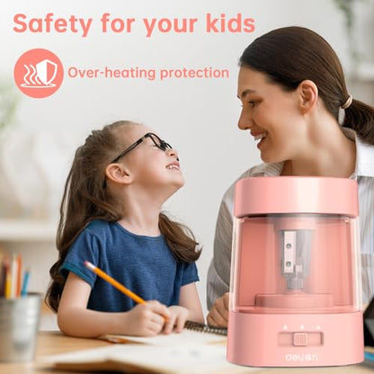 Deli Electric Pencil Sharpener, Automatic Pencil Sharpeners, Pink - color: Pink