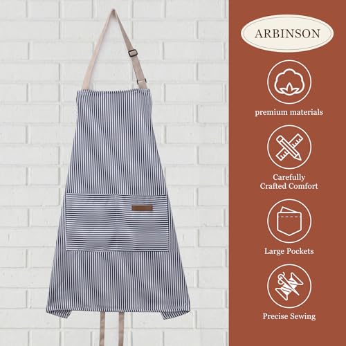 2 Pack Cooking Aprons Adjustable Bib Apron for Women with 2 Pockets, Kitchen Restaurant Men Chefs Aprons - color: Pink/Blue Stripes