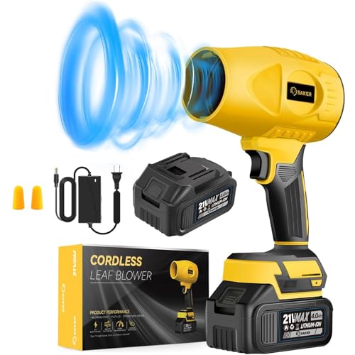 Saker Handheld Cordless Leaf Blower Portable Dust Cleaner 180000 RPM Compressed Air Duster with Adjustable Speed for Drying Patio Cleaning Camping 2 x 4.0Ah Battery Yellow - color: Yellow