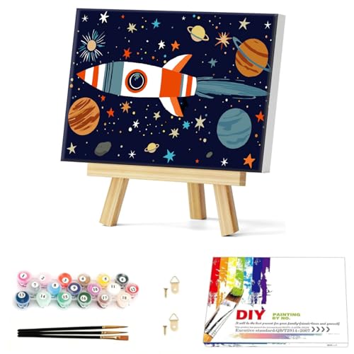 Gemozaic Outer Space Paint by Numbers Kit for Kids with Frame and Easel - color: BKH3434