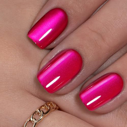 CurvLife Short Square Press On Nails, Chrome Hot Pink, Soft Gel - color: Chrome hot pink