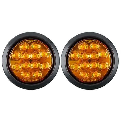 fouwick 4.2 Inch Round Amber LED Trailer Marker Lights, 12-LED IP65 Waterproof Side Marker Lights, 12V Led Lights for Truck, Turn Signal Indicator Light for Trailer, Boat, Tractor (2 Pack) - color: 4 inch Round Amber 12LED