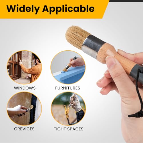Chalk Paint Brushes Set of 4, Flat and Round, Natural Bristles - size: 1 Flat + 3 Small Round, 4 Pack