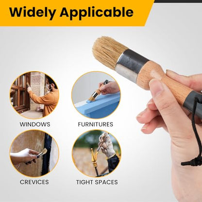 Chalk Paint Brushes Set of 4, Flat and Round, Natural Bristles - size: 1 Flat + 3 Small Round, 4 Pack