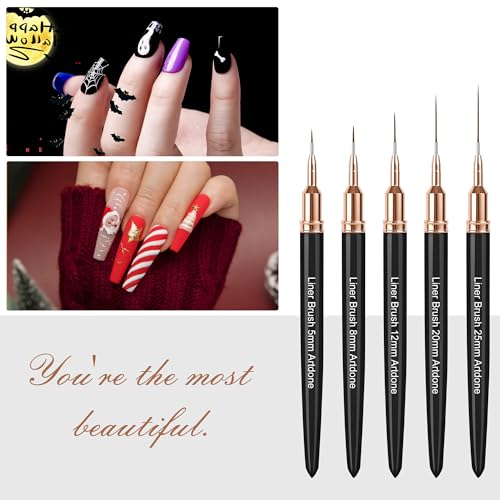 Artdone Metallic Nail Art Pens, Liner Brushes Set, 5PCS Black Nail Tools - color: Black Liner Brush Set