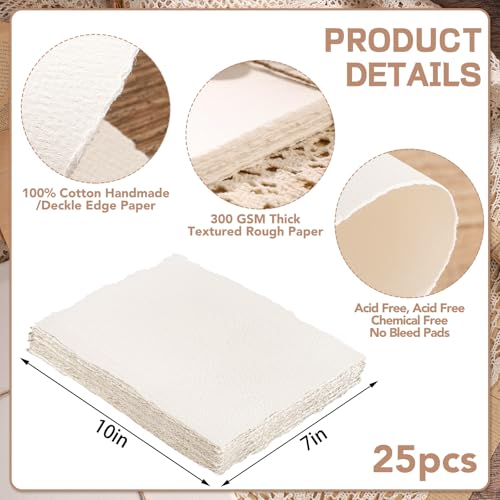 25 Sheets Watercolor Paper 7 x 10 in, 300 GSM, Deckled Edge, Ivory - size: 7 x 10 inch