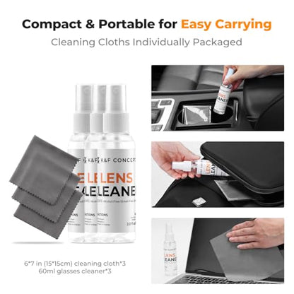 K&F CONCEPT Cleaner Spray Kit,with Microfiber Cloth X3,Glasses Cleaner X3