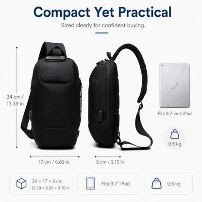 OZUKO Sling Backpack for Men - Anti-Theft Crossbody Bag, Waterproof with USB Charging Port - color: Black