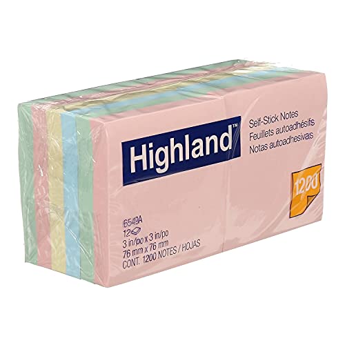 Highland 105833 Highland Notes 3-Inch x 3-Inch Assorted Colors 12 Pads (6549A)