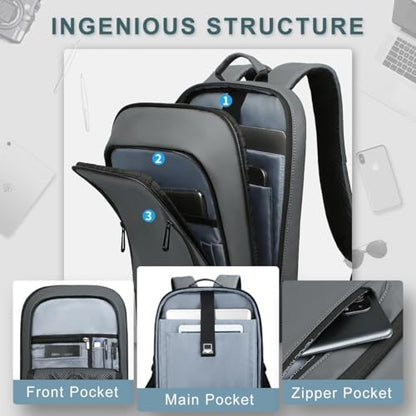 hk Backpack for Men Business Slim Laptop Bag - color: Dark Grey, size: 17.3 Inch