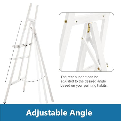 A-Frame Wooden Display Easel, Lyre Beechwood Studio Easel Stand, White - color: White