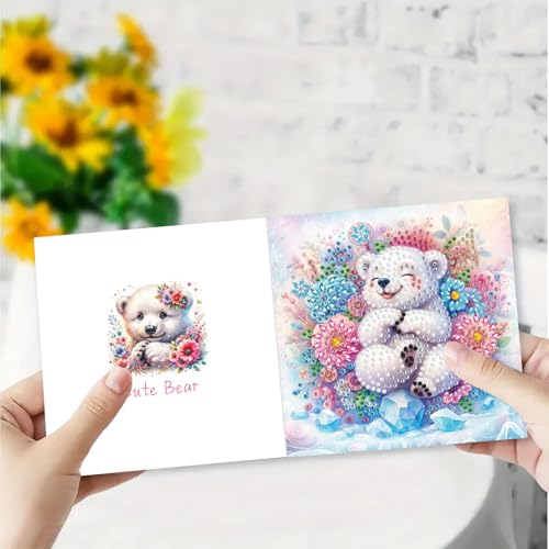 DDGYP 6 Pack Diamond Art Cards with Envelopes, 5.9x5.9 Inch Folded - color: Bear